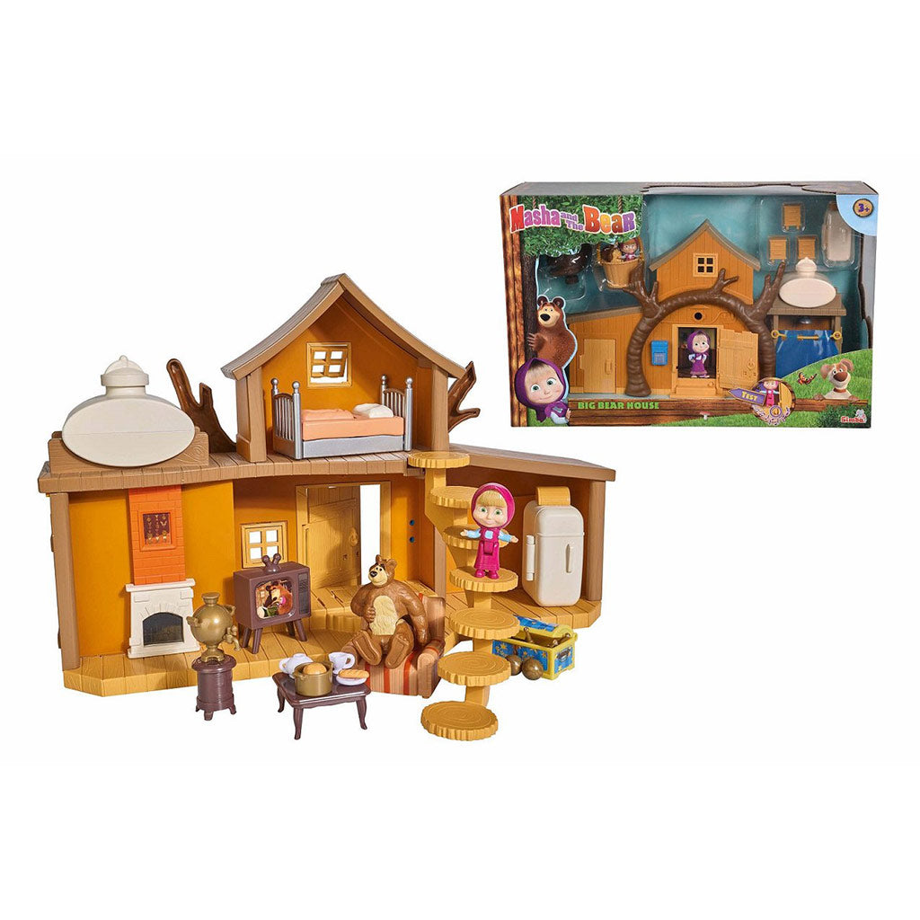 Packed and unpacked Big Bear's House Playset from Masha and the Bear cartoon