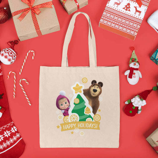 Masha and the Bear - Happy Holidays Canvas Tote Bag